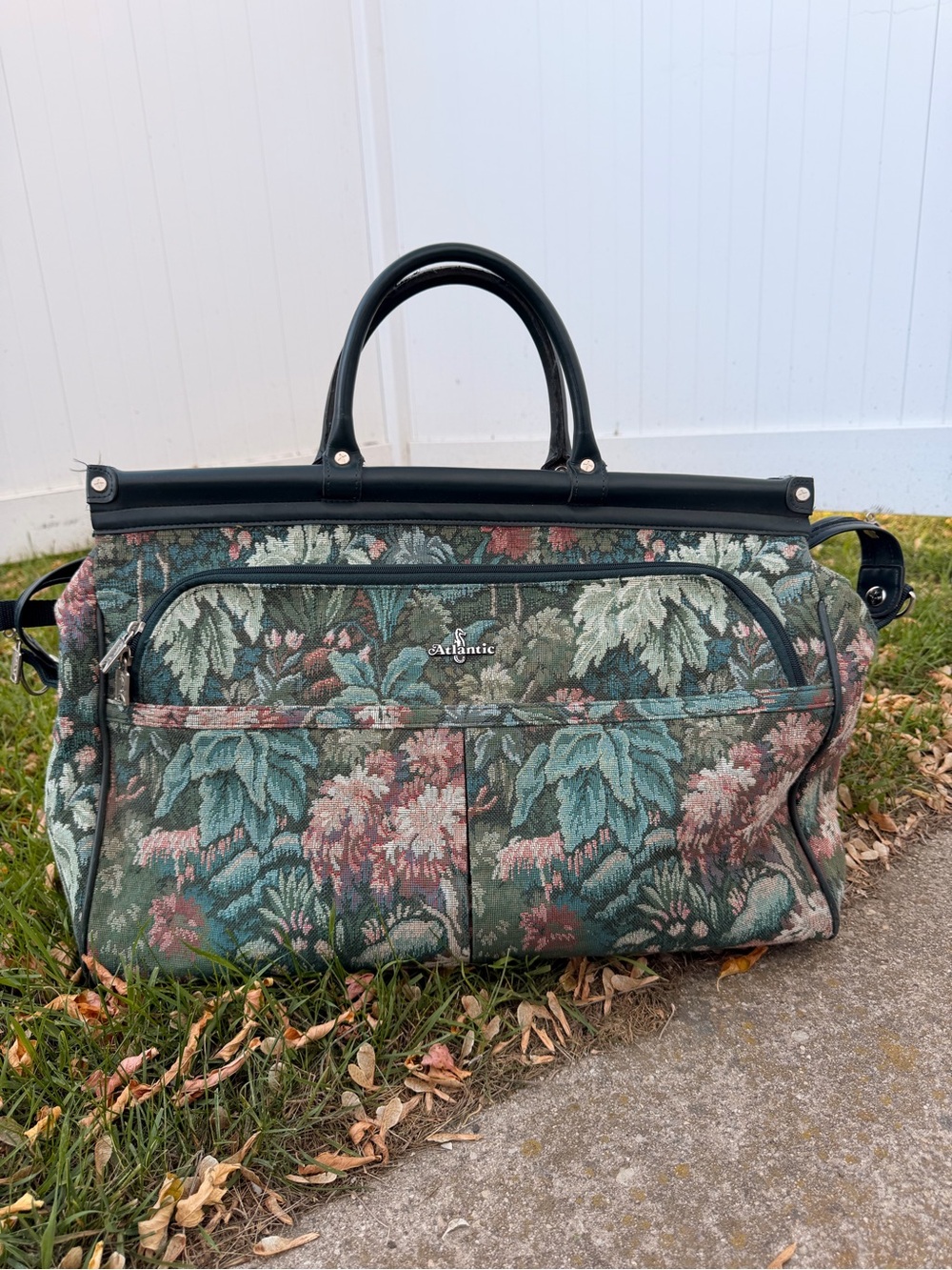 Vintage Atlantic Floral Tapestry Carpetbag Weekender / Travel Bag
